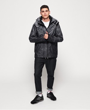 Superdry Hooded Print Pop Cipzár SD-Windcheater Férfi Kabát Fekete | YDBFN0378